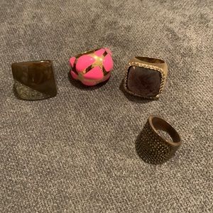 Set of Four Cocktail Rings, Sz 7